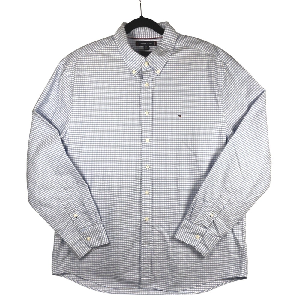 gingham check button down baby blue cotton tommy XXL business casual preppy